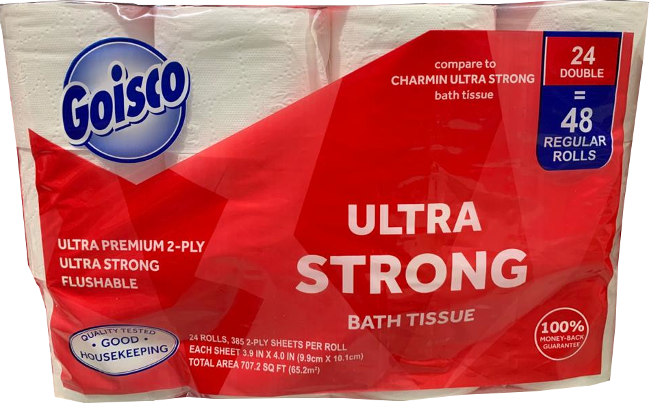 Goisco Ultra Strong Bath Tissue, 385 2-Ply Sheets, 24 ct