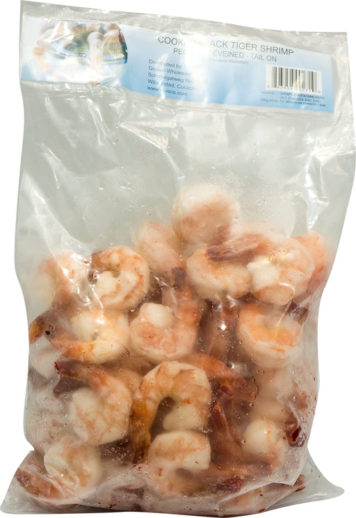 Cooked Black Tiger Shrimp Peeled, Deveined, Tail On, Size 21/25
