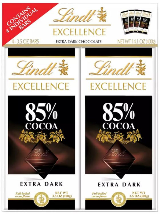 Lindt Excellence 85% Cocoa Dark Chocolate Bars, Value Pack , 4 x 3.5 oz