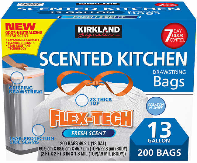 Kirkland Scented Kitchen Drawstring Bags, 13-Gallon, 200 ct