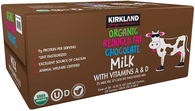 Kirkland Signature Organic Reduced Fat Chocolate Milk, Value Pack, 24 x 8.25 oz