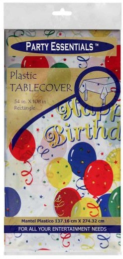 Party Essentials Rectangular Table Cover, Happy Birthday, 137.16 x 274.32 cm (54 x 108 inch)