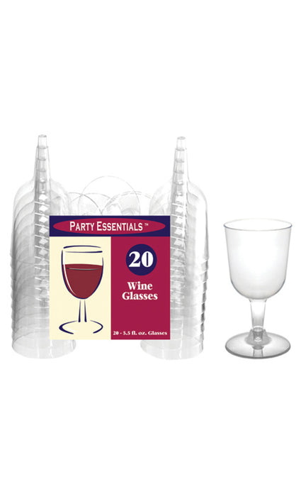 Party Essentials Wine Disposable Glasses, 5.5 oz, 20 pcs
