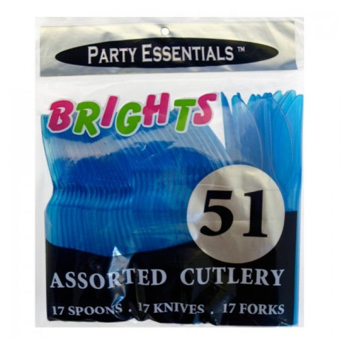 Party Essentials Bright Assorted Cutlery, Neon Blue, 51 ct