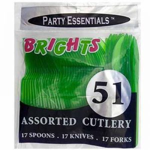 Party Essentials Bright Assorted Cutlery, Neon Green, 51 ct