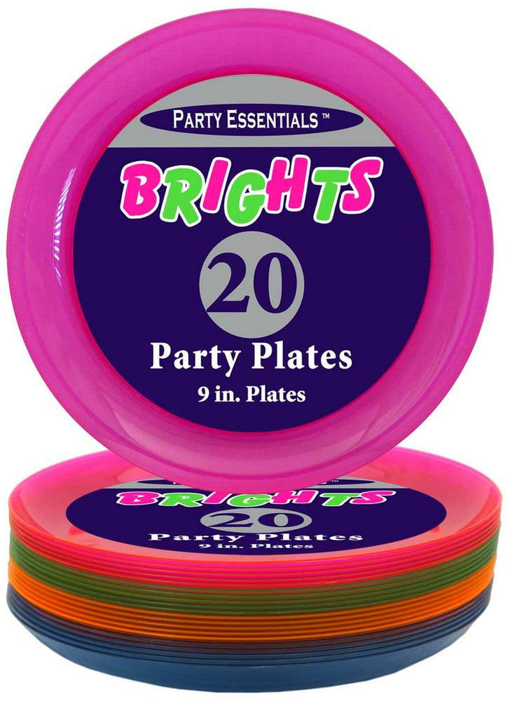 Party Essentials Bright Neon Plates, 9 inch, 20 ct