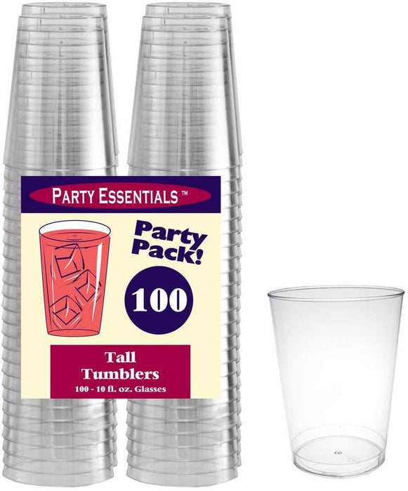 Party Essentials Plastic Tall Tumblers, 10 oz, 100 ct
