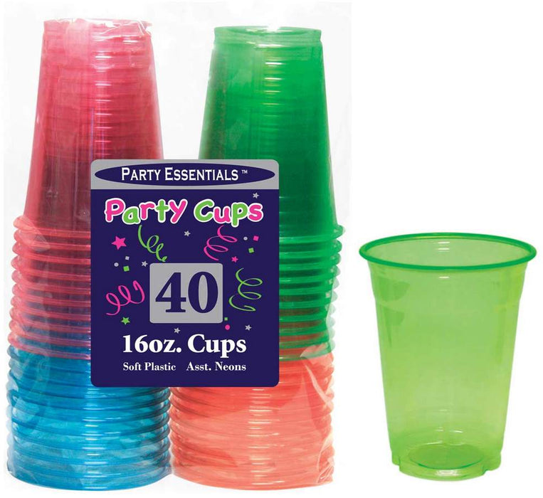 Party Essentials Neon Cups, 16 oz, 40 ct
