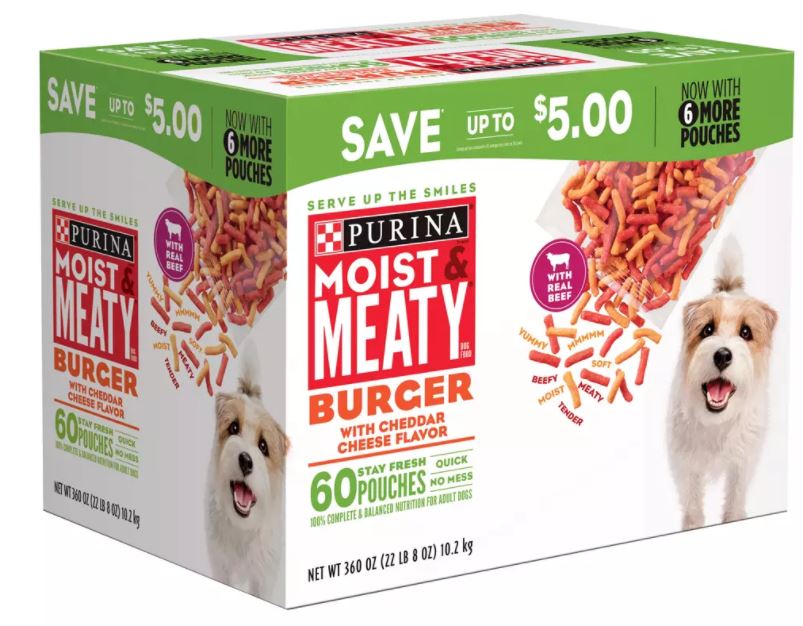 Purina Moist & Meaty Burger With Cheddar Cheese Flavor Dog Food , 60 ct