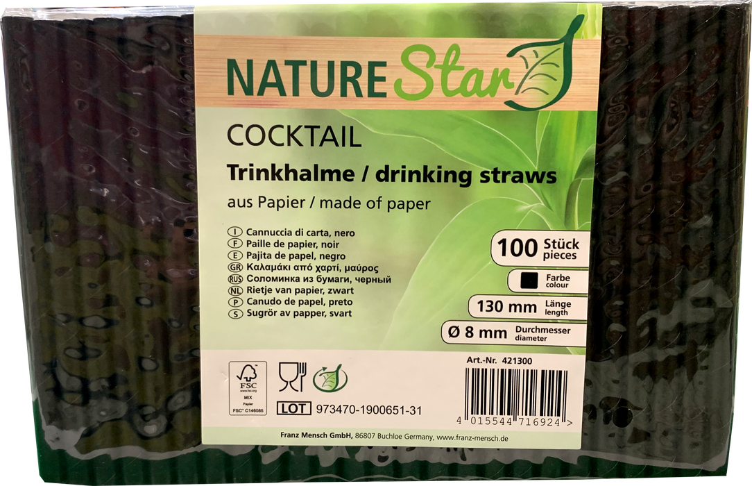 Nature Star Cocktail Paper Straws, 100 Pieces, 130 mm