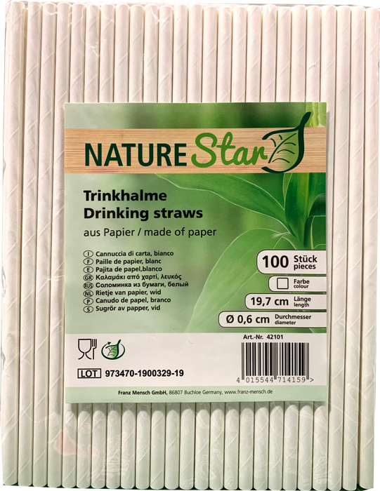 Nature Star Drinking Paper Straws, 100 Pieces, 19.7 cm