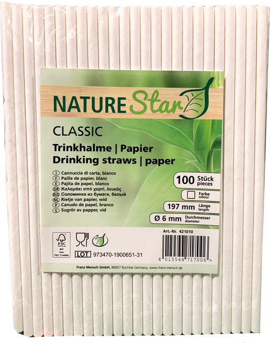 Nature Star Classic Drinking Paper Straws, 100 Pieces, 197 mm