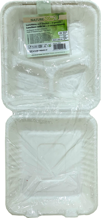 Nature Star Biodegradable Lunchbox With Lid, 3 Compartments, 22.5 x 20 cm