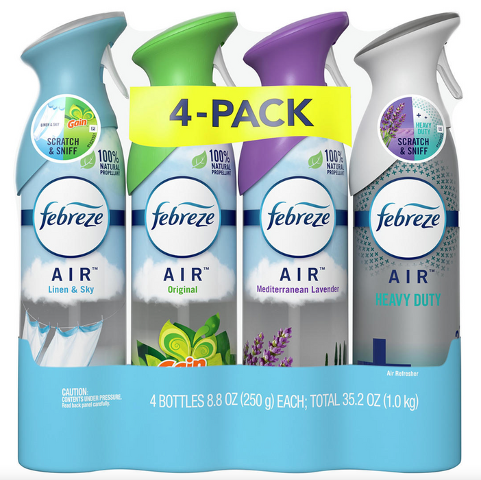 Febreze Air Odor-Eliminating Air Freshner, Variety Pack, 4-Pack, 4 x 8.8 oz