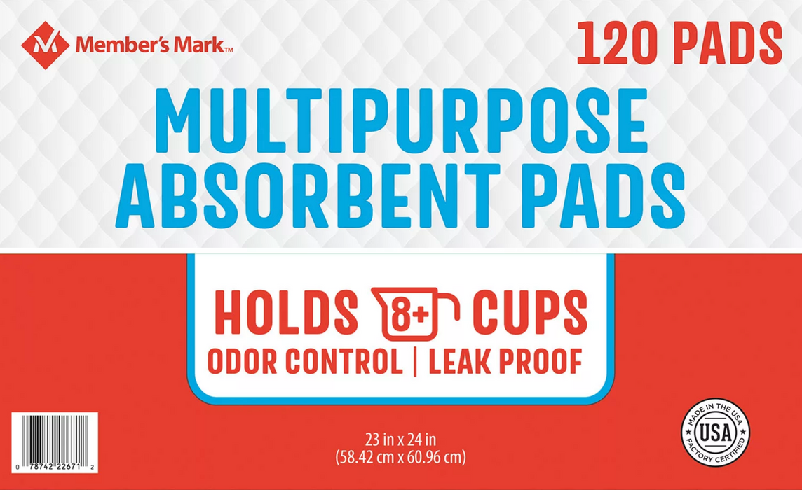 Member's Mark Multi Purpose Asborbent Pads For Dogs, 120 ct