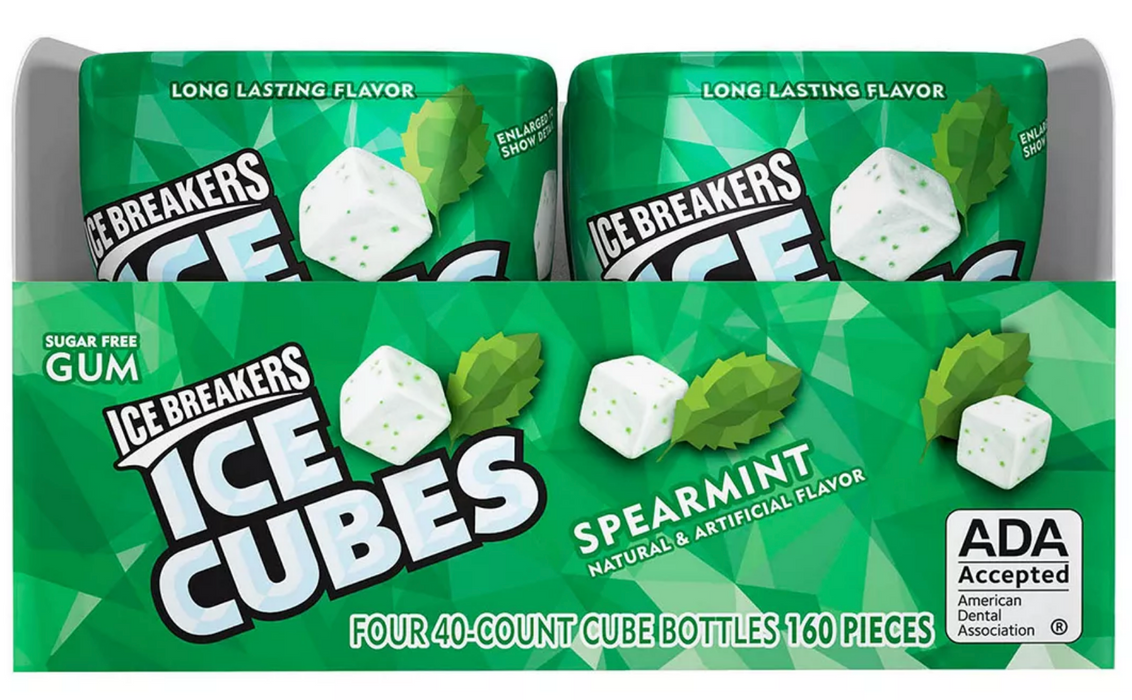 Ice Breakers Ice Cubers Spearmint Chewing Gums, 4-Pack, 4 x 40 ct