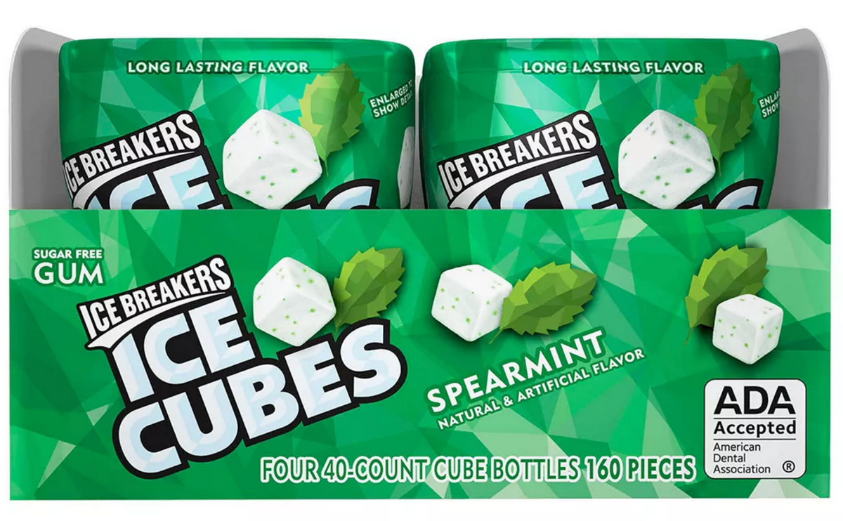 Ice Breakers Ice Cubers Spearmint Chewing Gums, 4Pack, 4 x 40 ct