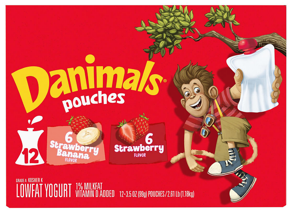 Danimals Squeezables Strawberry & Strawberry Banana Pouches, Variety Pack, 12 ct