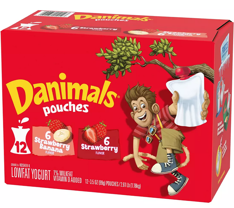 Danimals Squeezables Strawberry & Strawberry Banana Pouches, Variety Pack, 12 ct