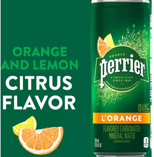 Perrier L'Orange Flavored Sparking Water Cans, 8-Pack, 8 x 11.15 oz