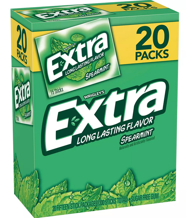 Extra Gum Sugar-Free Spearmint Chewing Gum, Value Pack , 20 ct