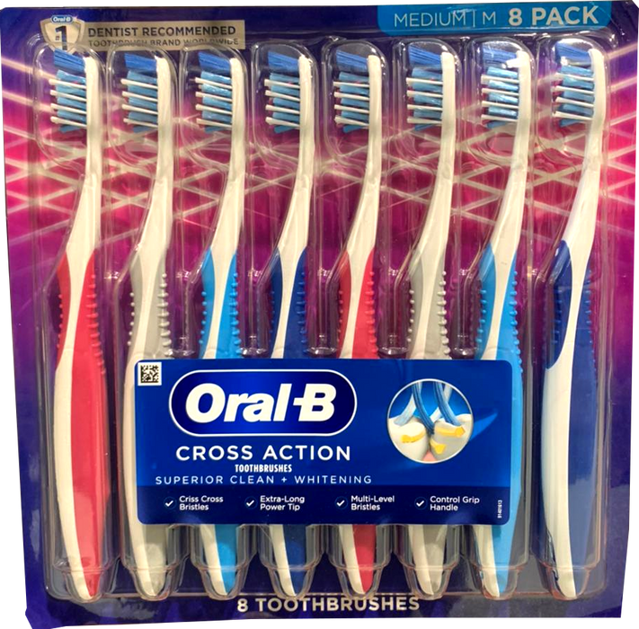 Oral B Cross Action Medium Size Toothbrushes, Value Pack, 8 ct