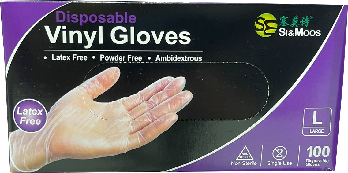 Si & Moos Disposable Vinyl Gloves, Large Size , 100 ct