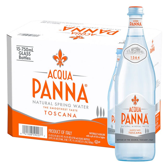 Acqua Panna 15-Pack Toscana Natural Spring Water Glass Bottle, 15 x 750 ml