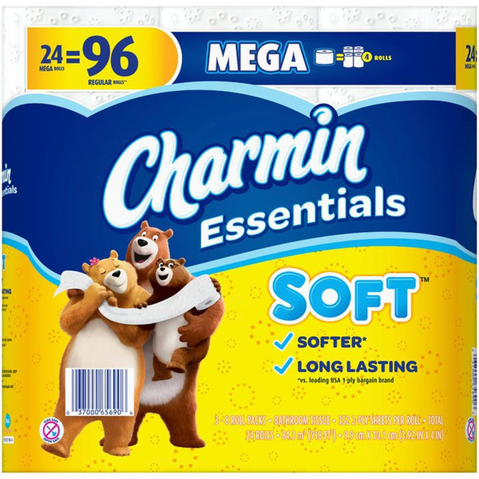 Charmin Essentials Soft 352 2 Ply Sheets, 24 Roll
