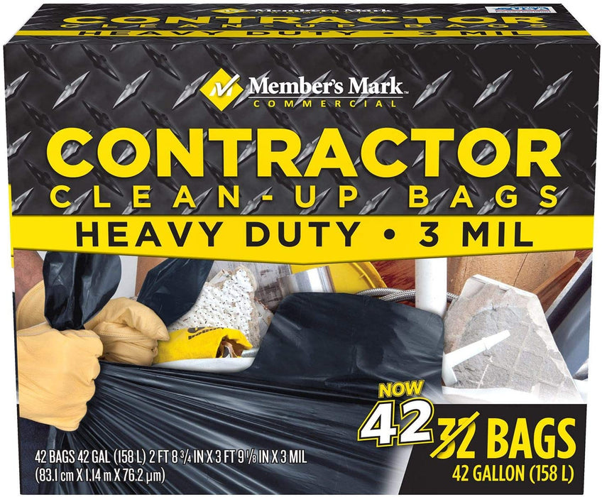 Member's Mark Commercial Contractor Clean-Up Trash Bags, 42 Gallon, 42 ct