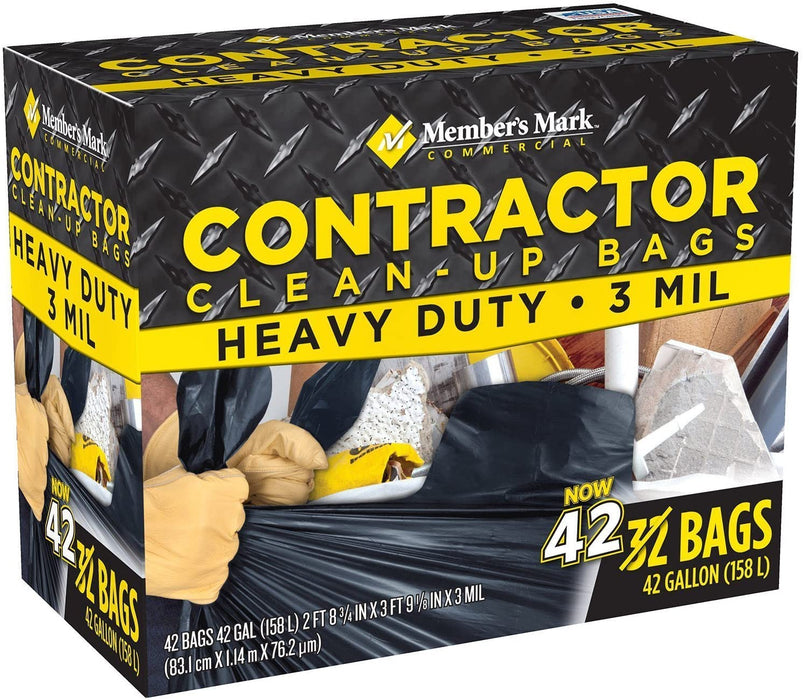 Member's Mark Commercial Contractor Clean-Up Trash Bags, 42 Gallon, 42 ct