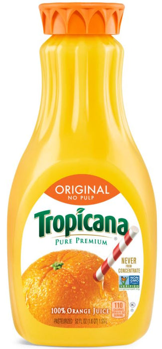 Tropicana Original No Pulp 100% Orange Juice, 52 oz